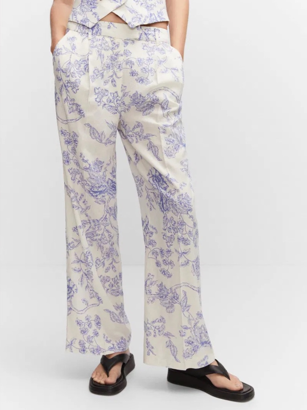 Jason Wu Vienna Porcelain Print Wide Leg Linen Blend Blue print pants size 6